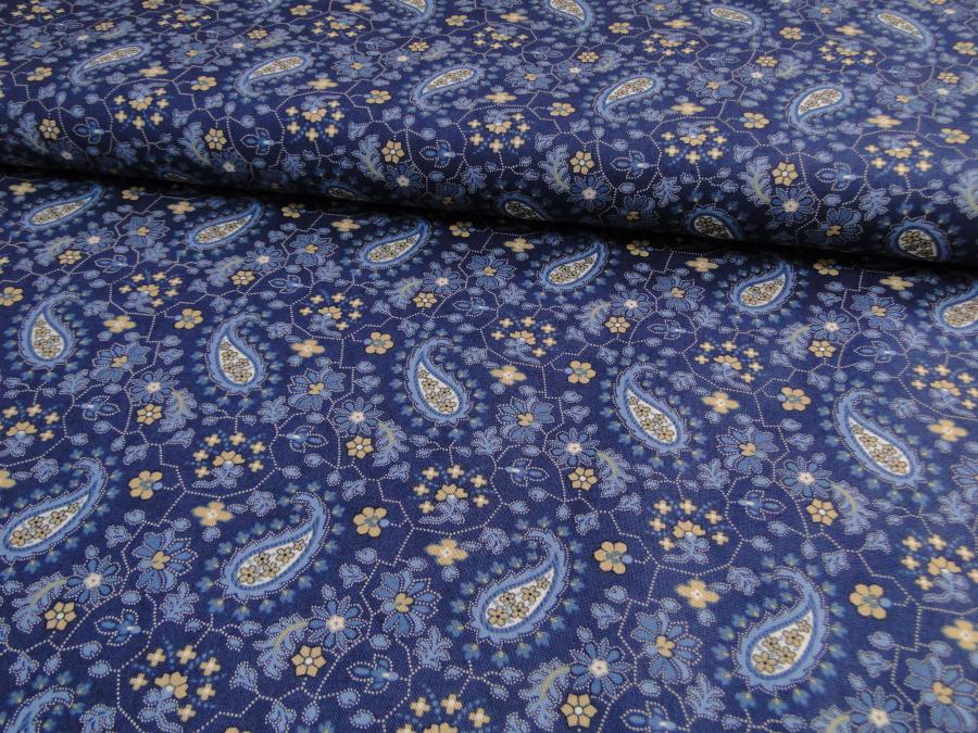Patchworkstoff, Meterware. Kleine weiße Blüten auf blauem untergrund. Lexington von Moda.