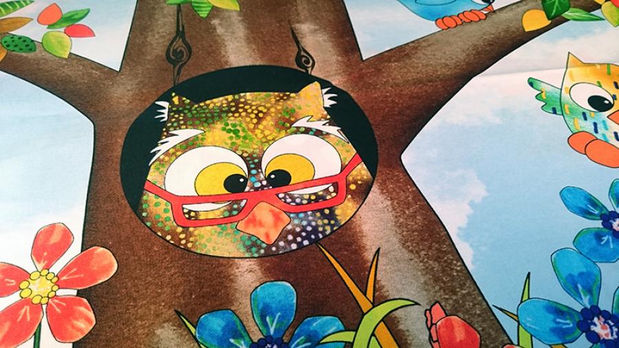 Preview: Patchwork Panel von Quilting Treasures aus der Serie Owl in the Family. Detail 1 Eule.