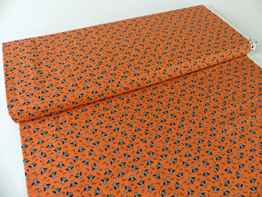 Preview: Stoff, Meterware von Moda aus der Serie Spooky Delights. Kleine Eulen auf orange.