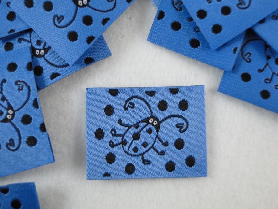 Etikett zum Aufnähen Marienkäfer blau