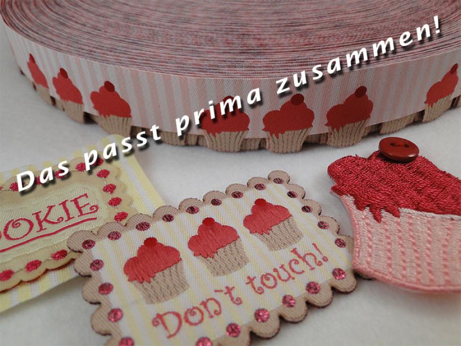 Preview: Auswahl zusammen passender Etiketten und Bänder mit Muffins.