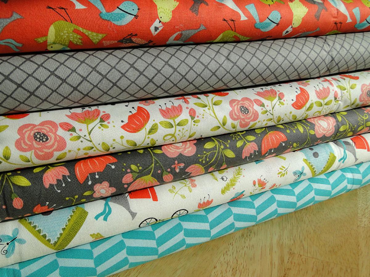6 verschieden Stoffe von Camelot aus der Serie It's a Birds life.
