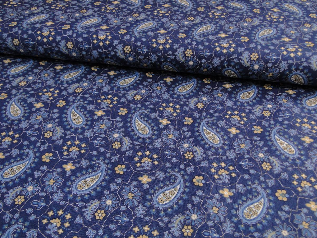 Patchworkstoff, Meterware. Kleine weiße Blüten auf blauem untergrund. Lexington von Moda.