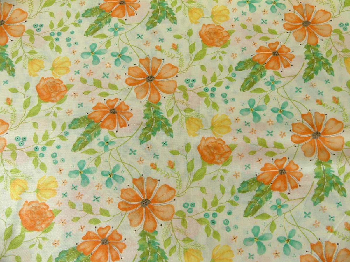 Stoff, Meterware von Moda aus der Serie Refresh. Blüten und Blätter auf ecru farbenem Untergrund.