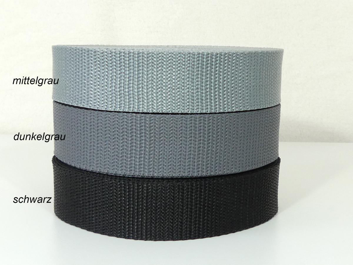 Gurtband 30mm mittelgrau, dunkelgrau, schwarz